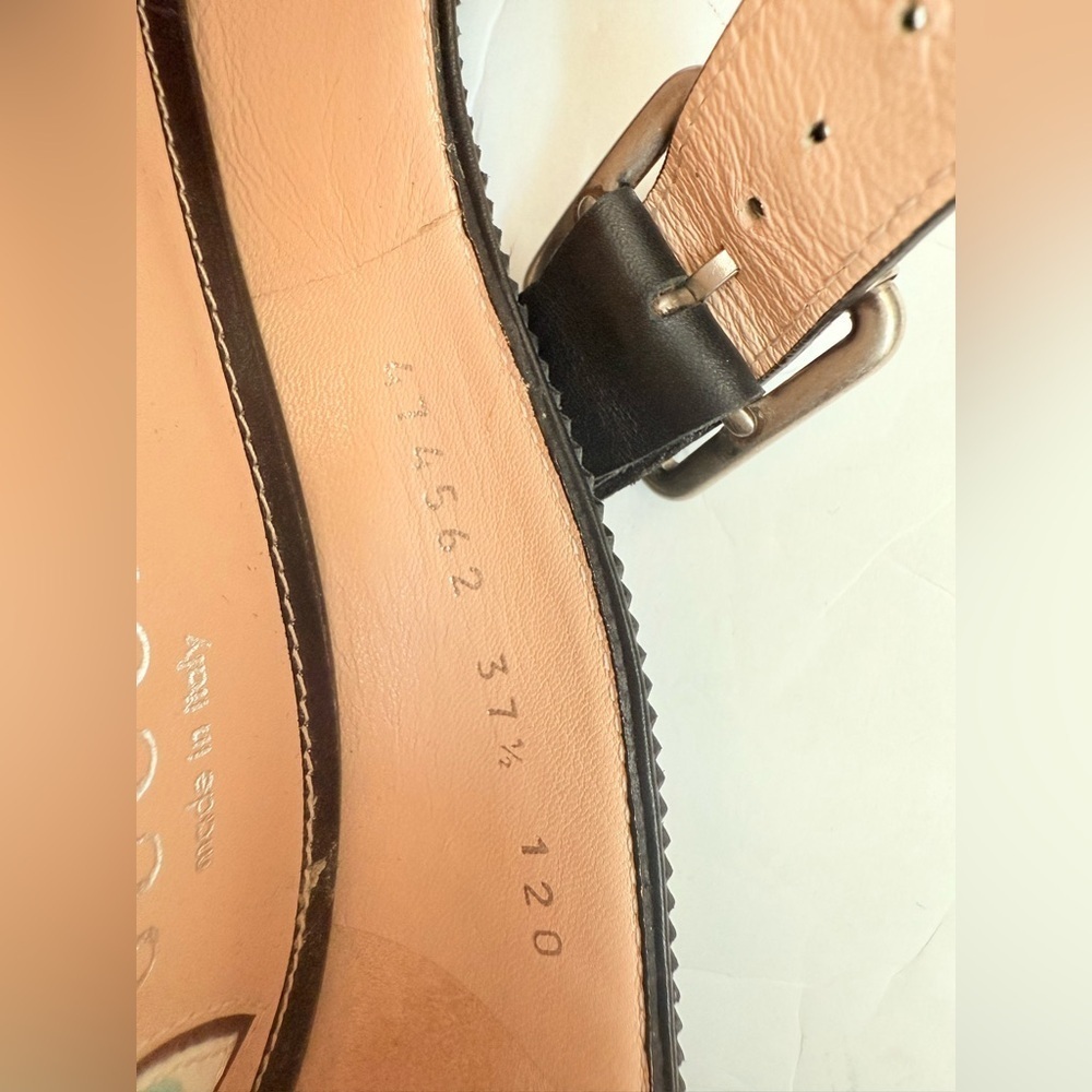 Gucci Black Leather Dionysus Perforated Mary Jane Pumps EU 37.5 - Picture 7 of 10